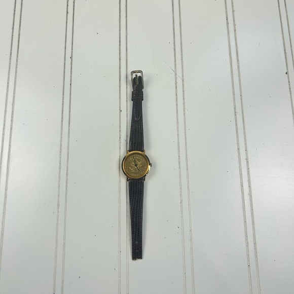 Vintage Gold U.S.A Coin Quartz Watch with Brown Leather Strap - Picture 2 of 6